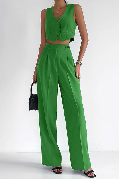 Buttons V Neck Sleeveless Two Pieces