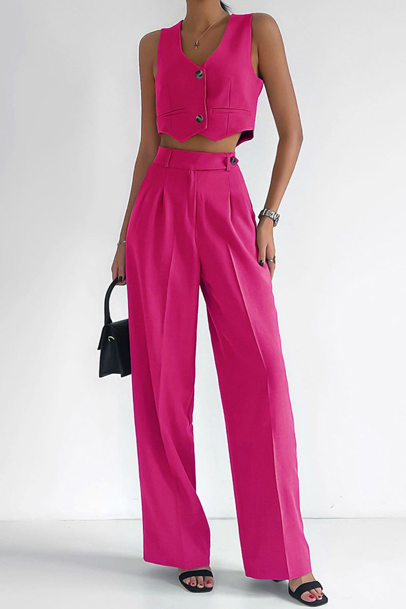 Buttons V Neck Sleeveless Two Pieces