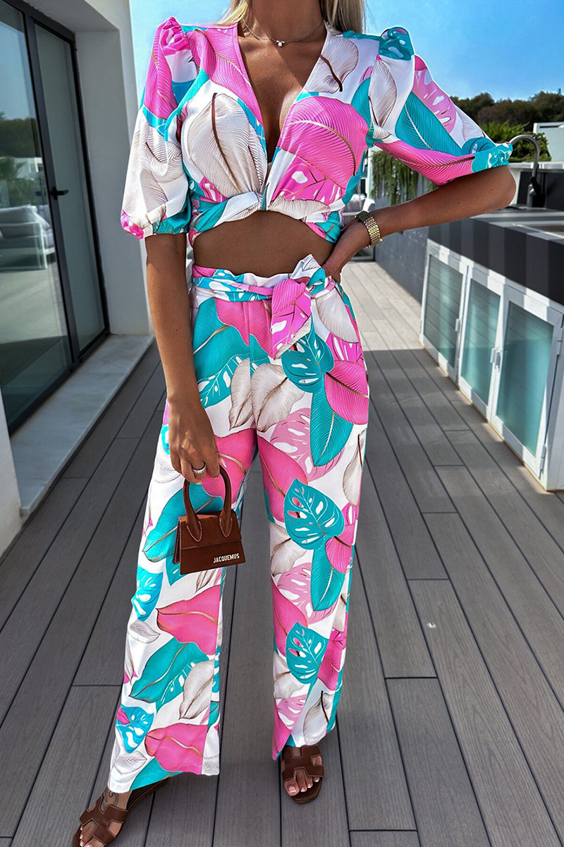 Street Patchwork V Neck Half Sleeve Two Pieces