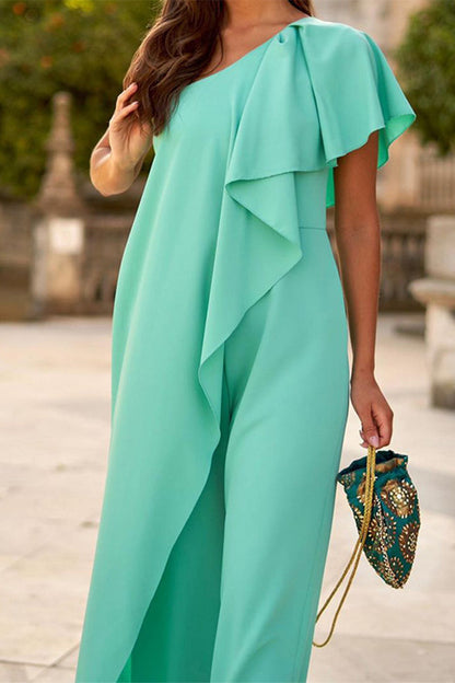 Asymmetrical Oblique Collar Loose Jumpsuits