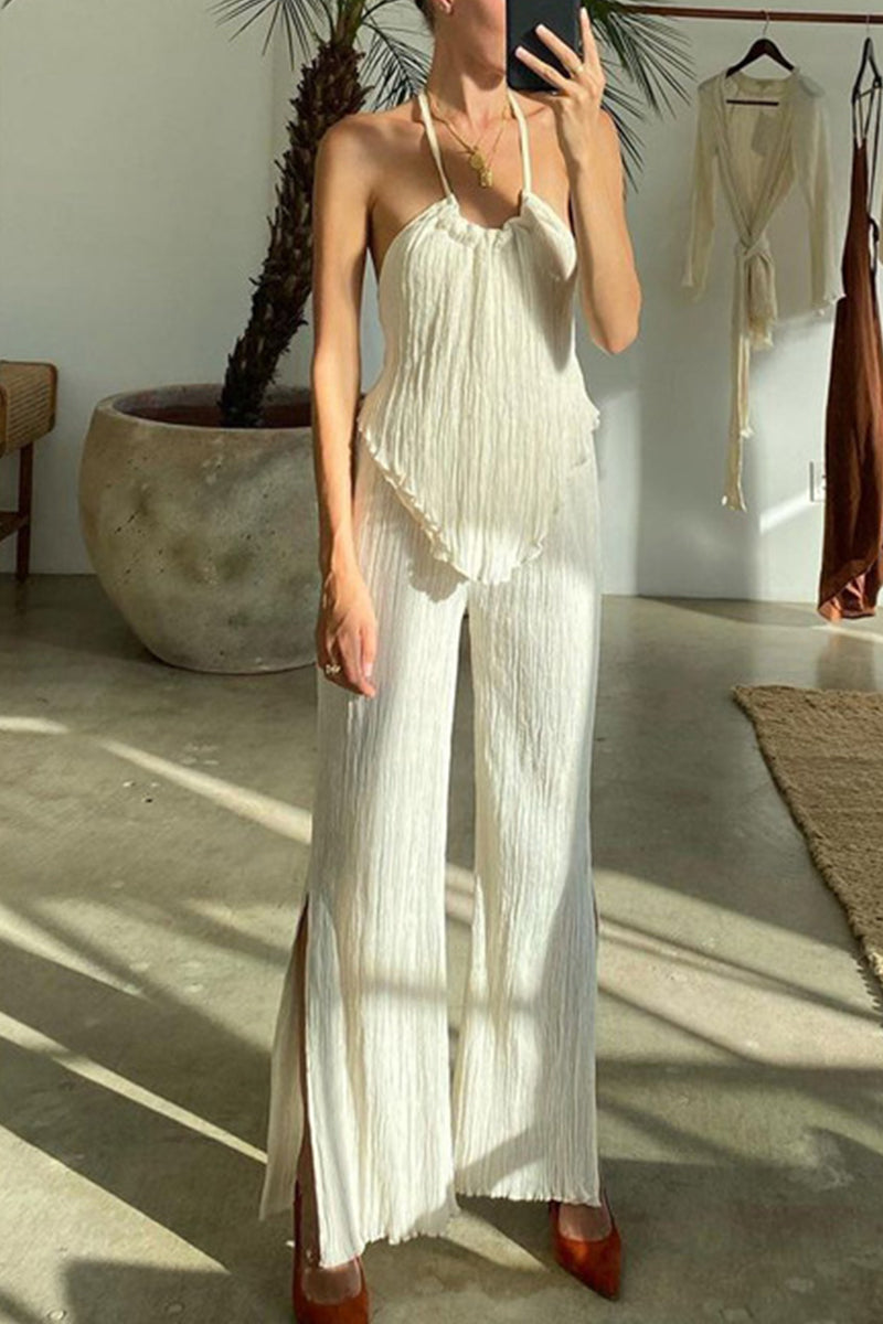 Frenulum Backless Halter Sleeveless Two Pieces