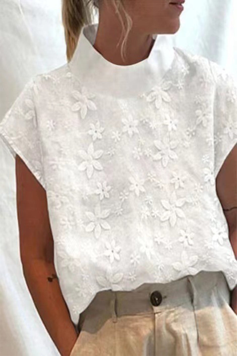Simplicity Embroidered O Neck Blouses
