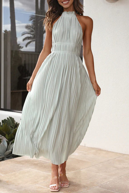 Backless Fold Halter Waist Skirt Dresses(4 Colors)