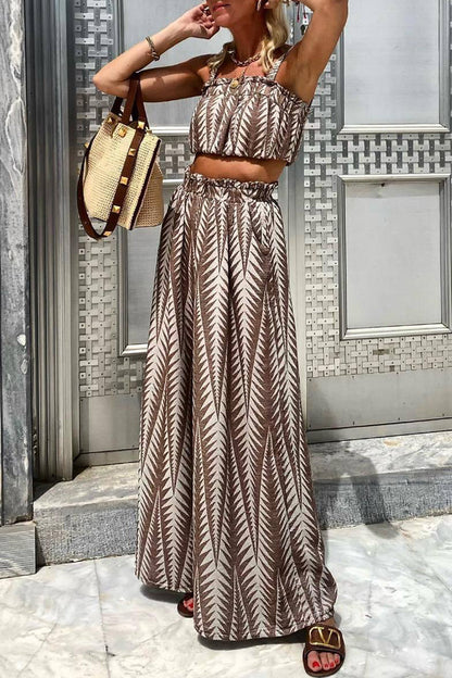 College Geometric Print Patchwork Sleeveless Two Pieces