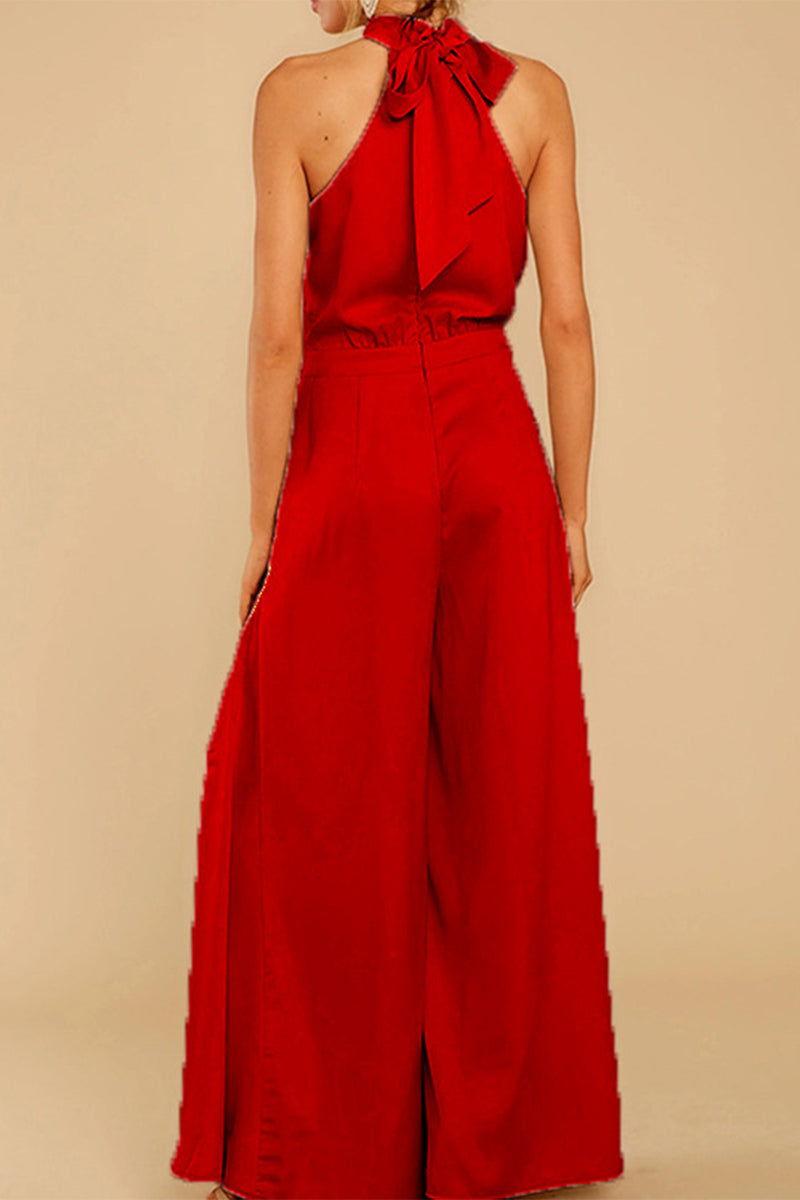 Patchwork Halter Loose Jumpsuits(5 Colors)