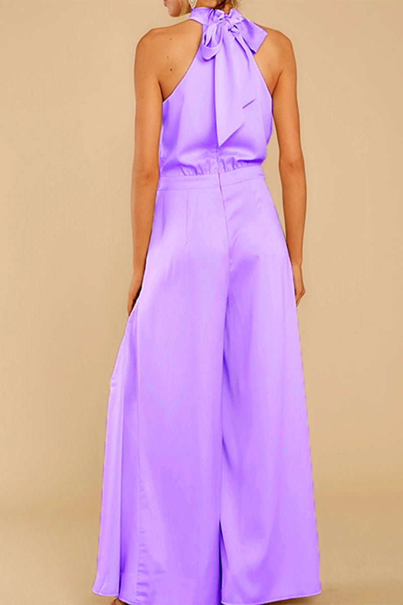 Patchwork Halter Loose Jumpsuits