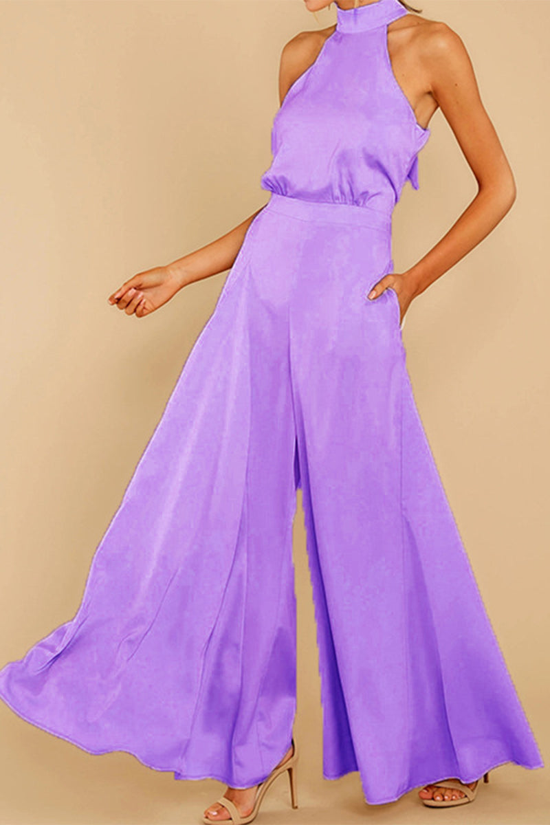 Patchwork Halter Loose Jumpsuits(5 Colors)