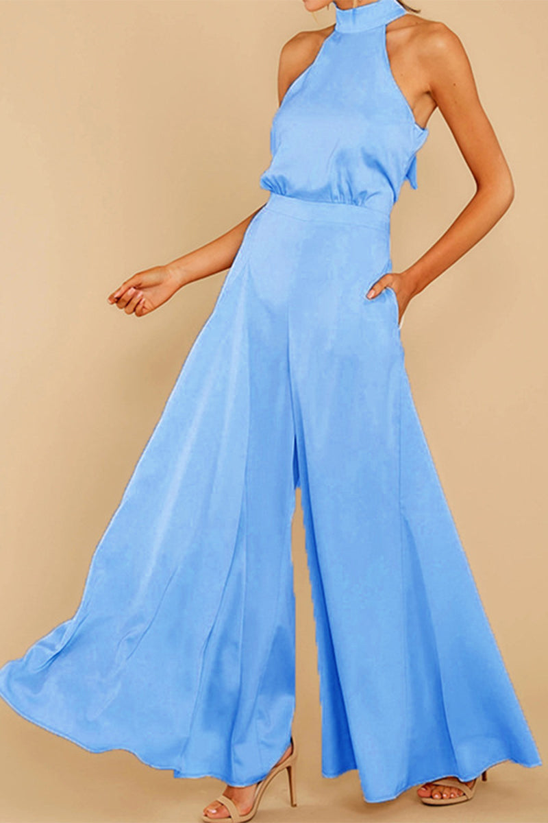 Patchwork Halter Loose Jumpsuits