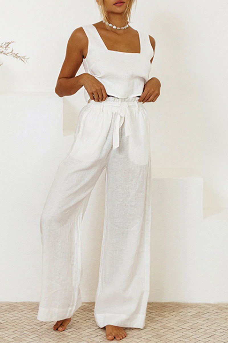 Pocket Square Collar Sleeveless Two Pieces