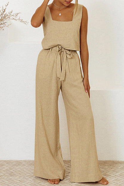 Pocket Square Collar Sleeveless Two Pieces
