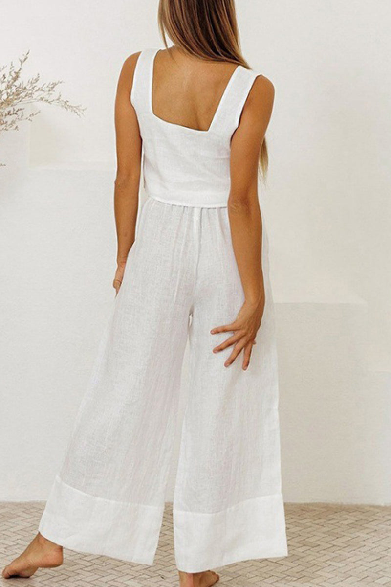 Pocket Square Collar Sleeveless Two Pieces