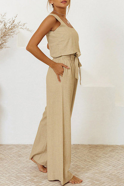 Pocket Square Collar Sleeveless Two Pieces