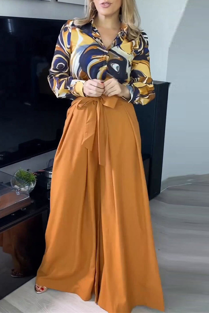 Bandage Turndown Collar Long Sleeve Two Pieces