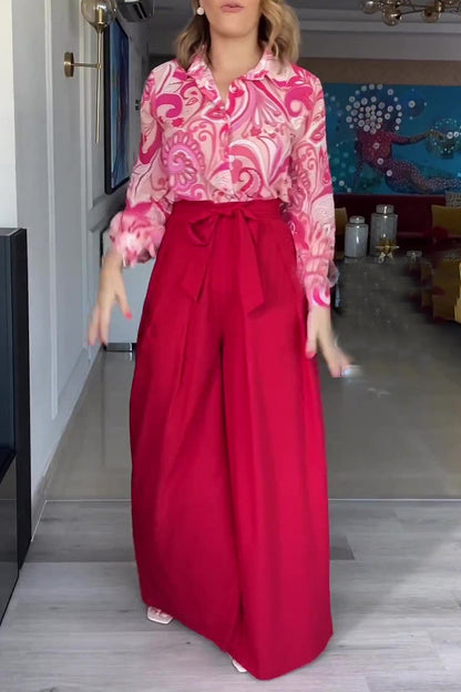 Bandage Turndown Collar Long Sleeve Two Pieces