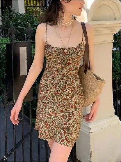 Slip Mini Dress With Lace and Print