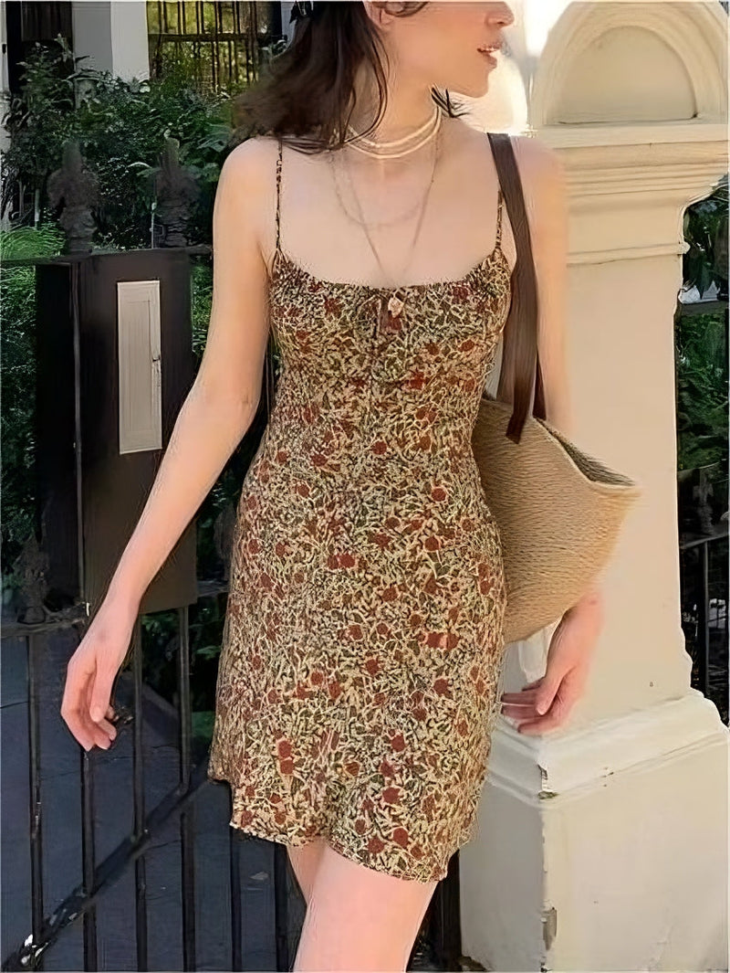 Slip Mini Dress With Lace and Print
