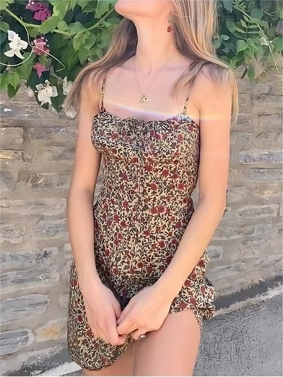Slip Mini Dress With Lace and Print