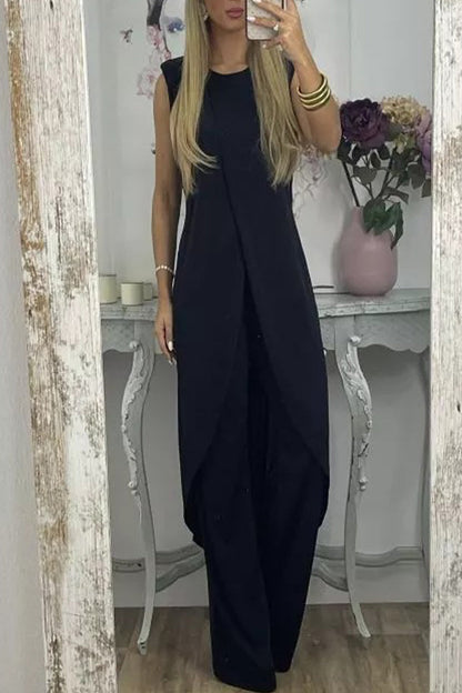Asymmetrical O Neck Sleeveless Two Pieces