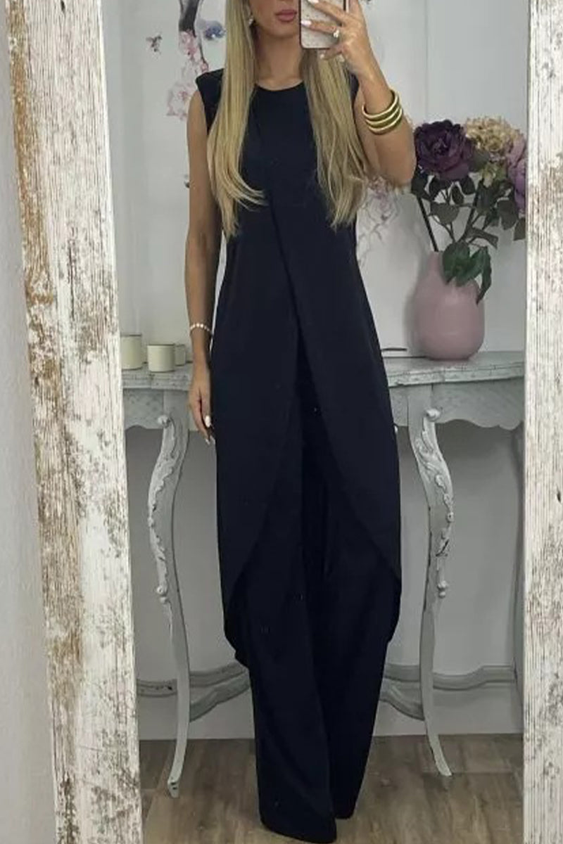 Asymmetrical O Neck Sleeveless Two Pieces