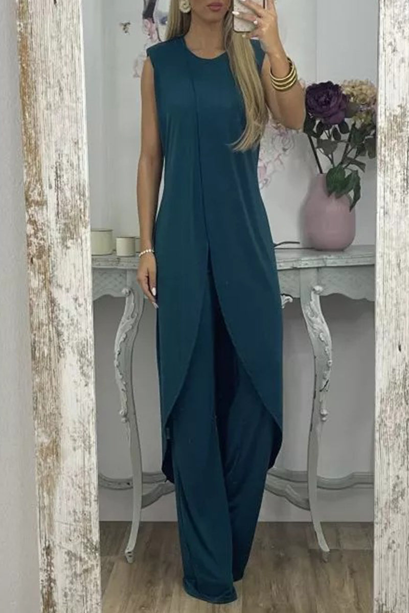 Asymmetrical O Neck Sleeveless Two Pieces