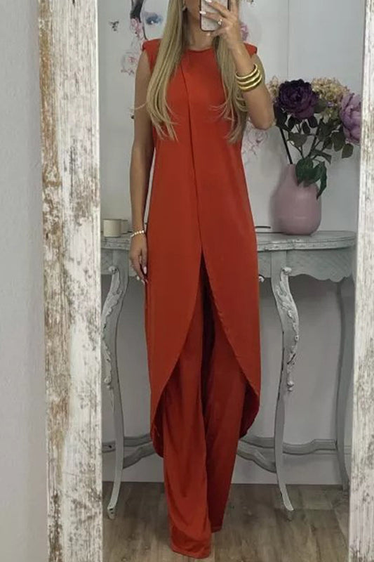 Asymmetrical O Neck Sleeveless Two Pieces