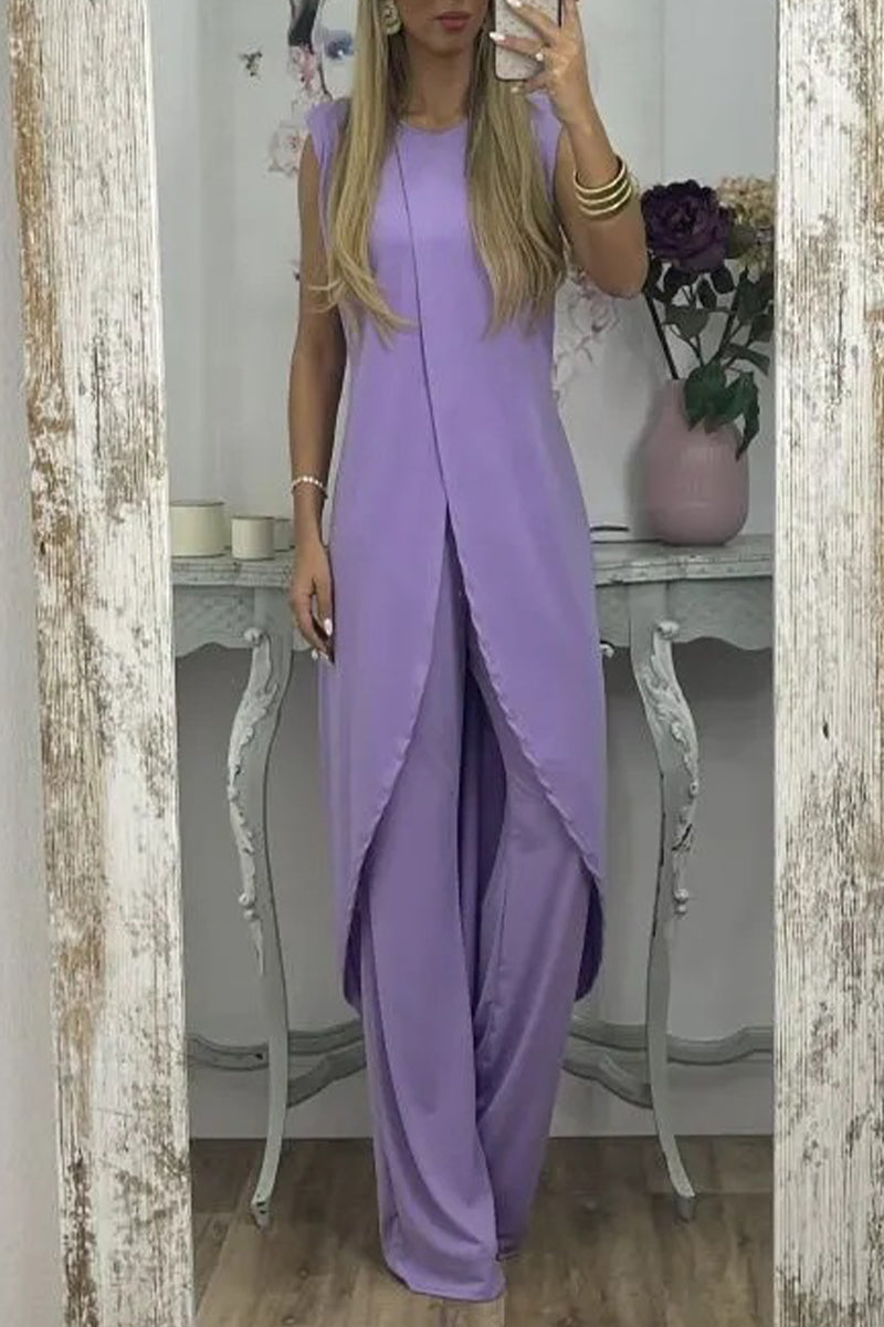 Asymmetrical O Neck Sleeveless Two Pieces