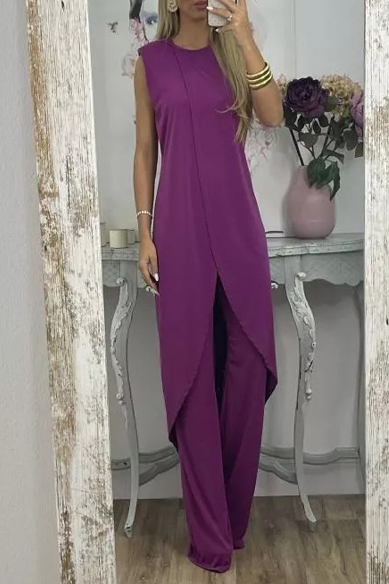 Asymmetrical O Neck Sleeveless Two Pieces