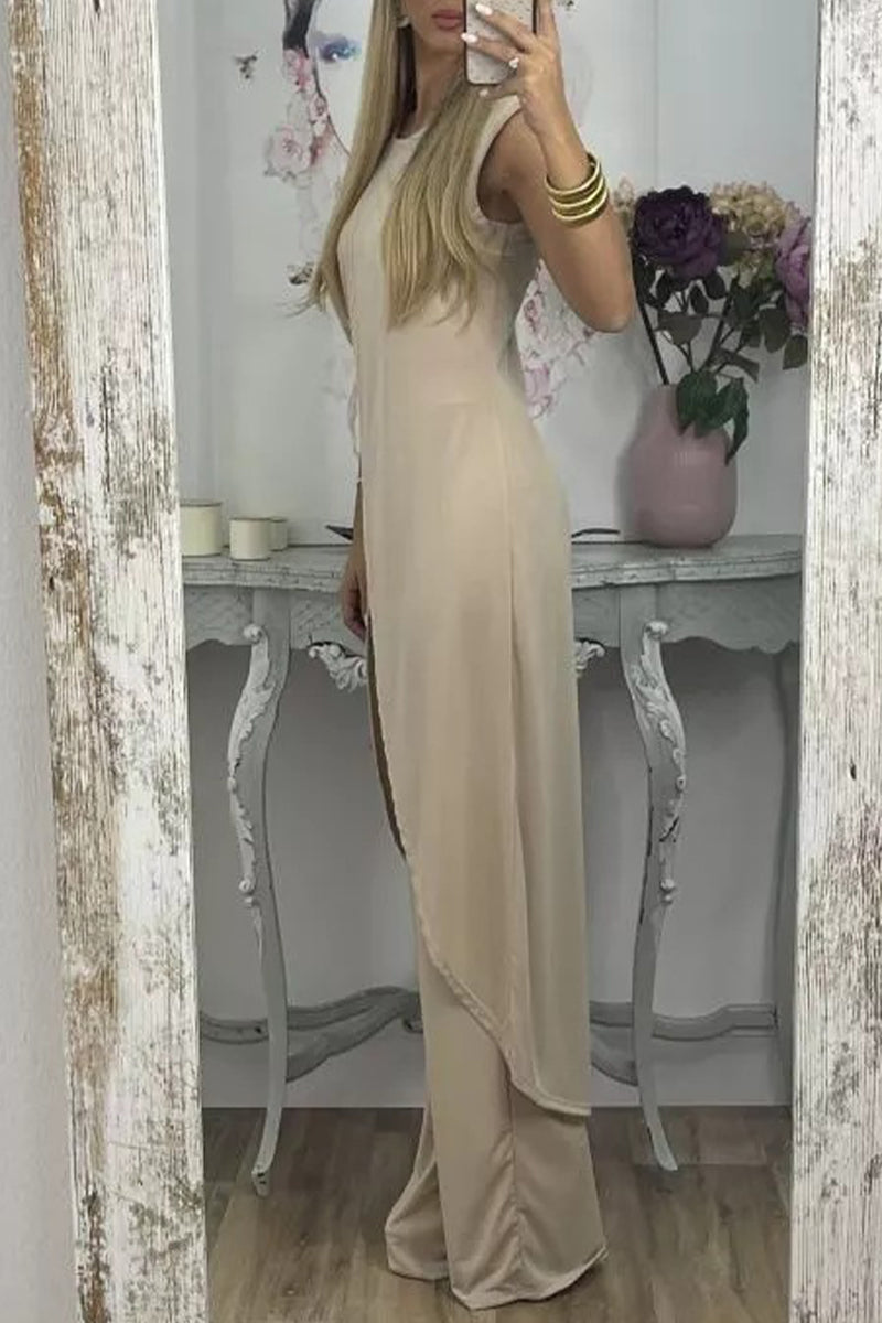 Asymmetrical O Neck Sleeveless Two Pieces