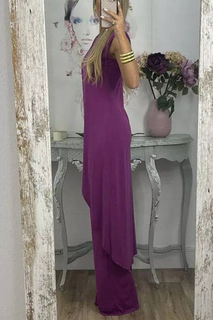 Asymmetrical O Neck Sleeveless Two Pieces
