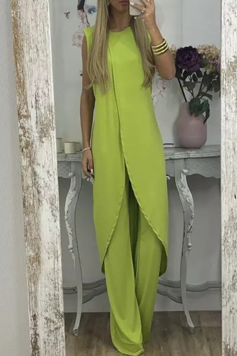 Asymmetrical O Neck Sleeveless Two Pieces