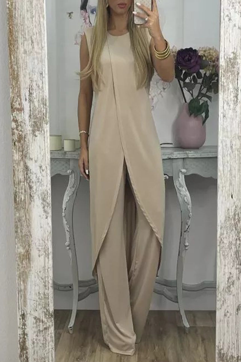 Asymmetrical O Neck Sleeveless Two Pieces