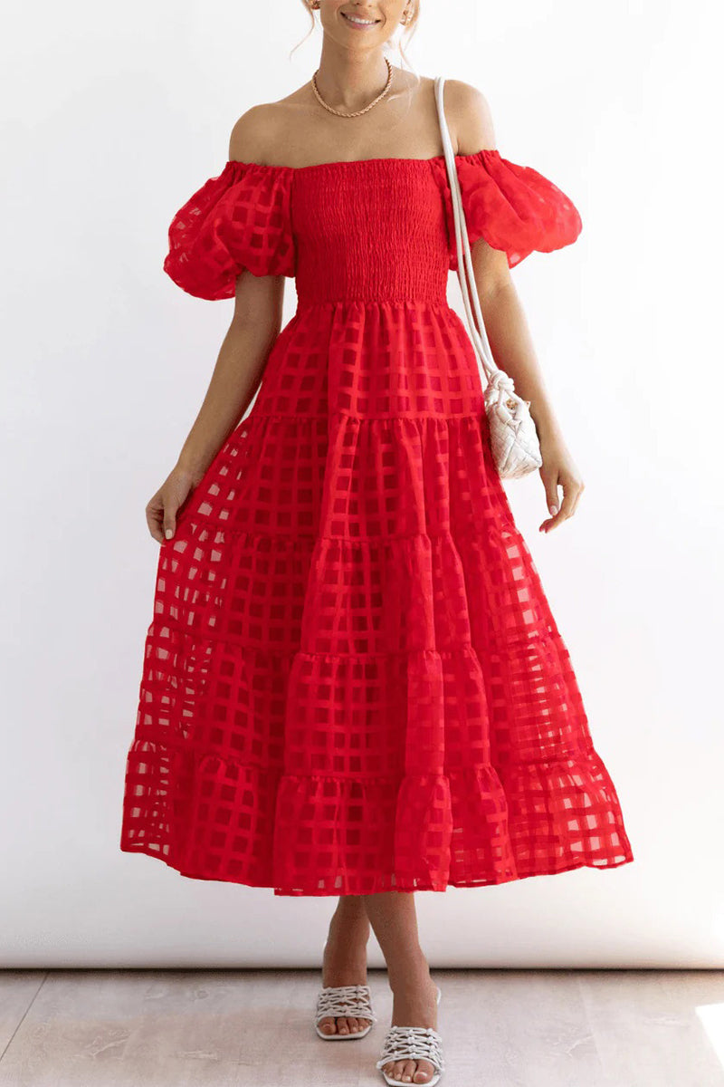 Sweet Mesh Off the Shoulder Cake Skirt Dresses