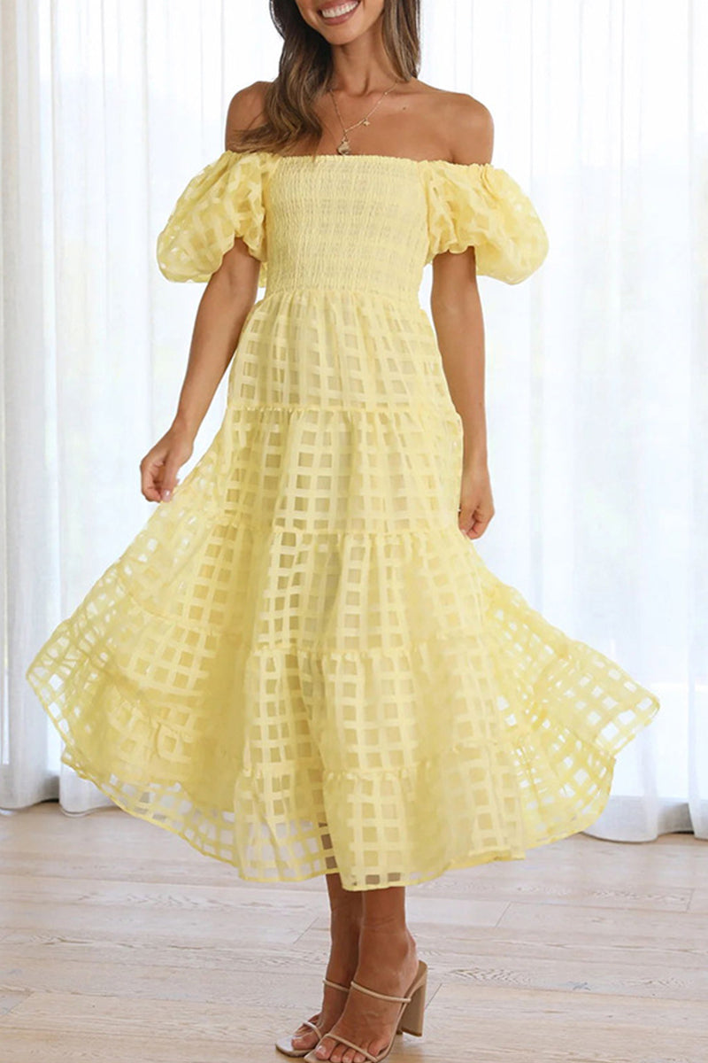 Sweet Mesh Off the Shoulder Cake Skirt Dresses