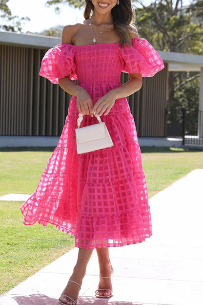 Sweet Mesh Off the Shoulder Cake Skirt Dresses