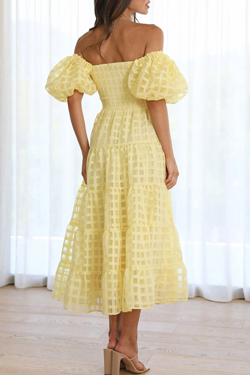 Sweet Mesh Off the Shoulder Cake Skirt Dresses