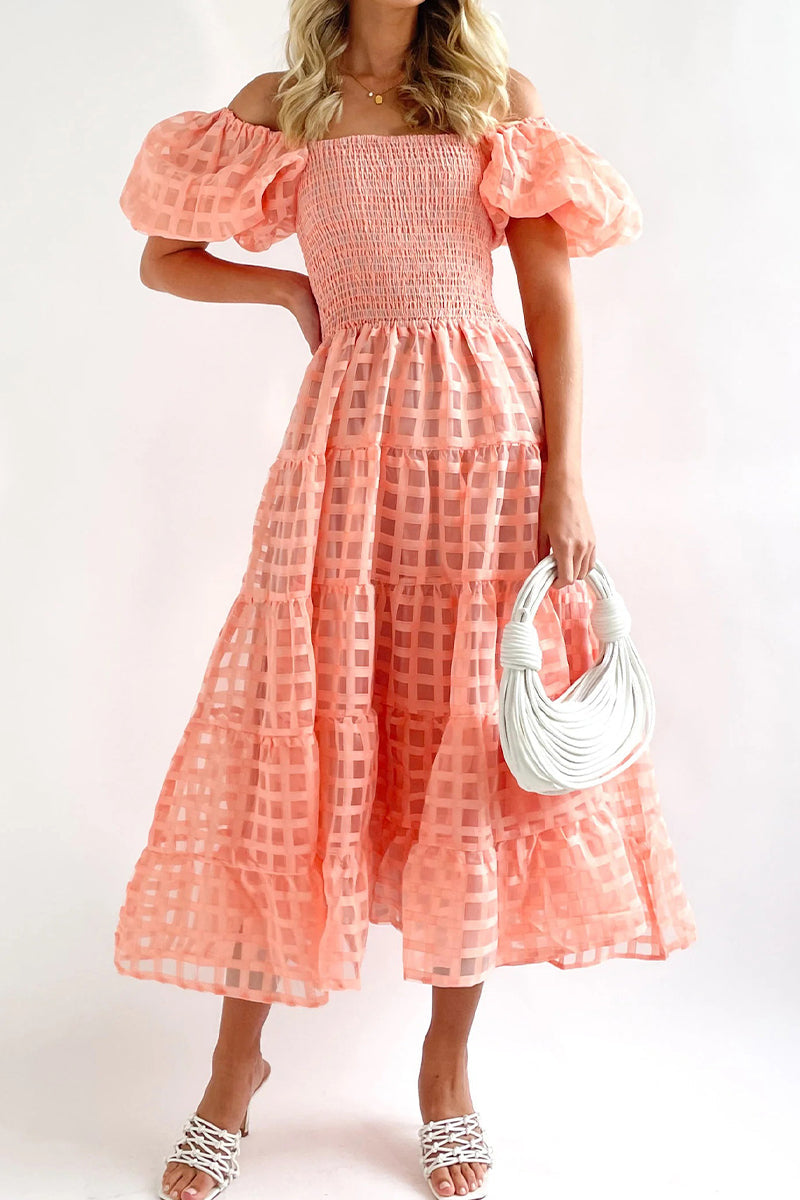 Sweet Mesh Off the Shoulder Cake Skirt Dresses