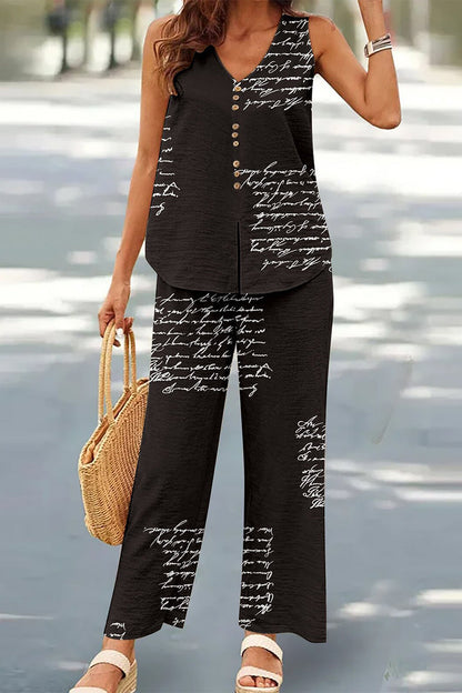 Buttons V Neck Sleeveless Two Pieces