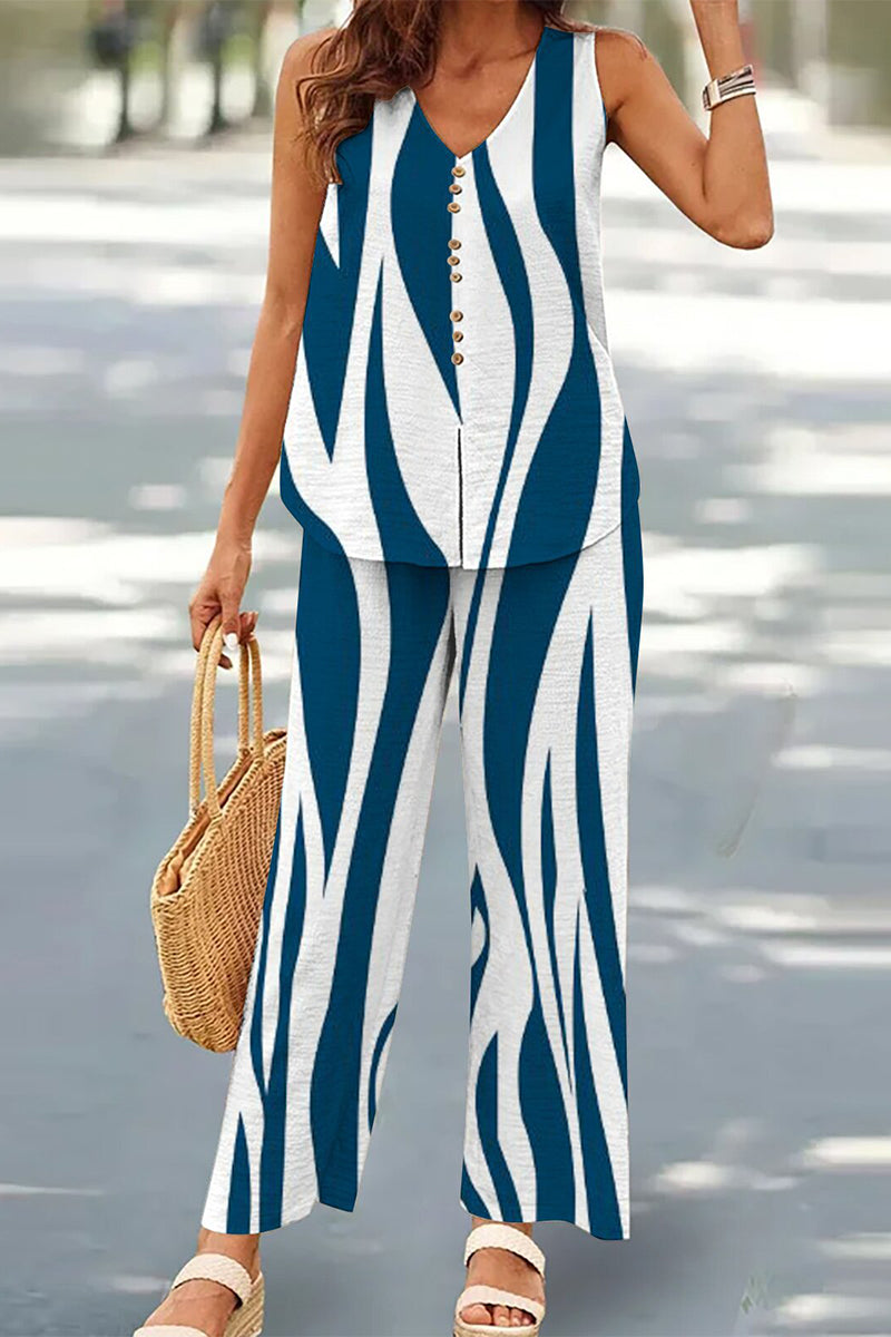 Buttons V Neck Sleeveless Two Pieces