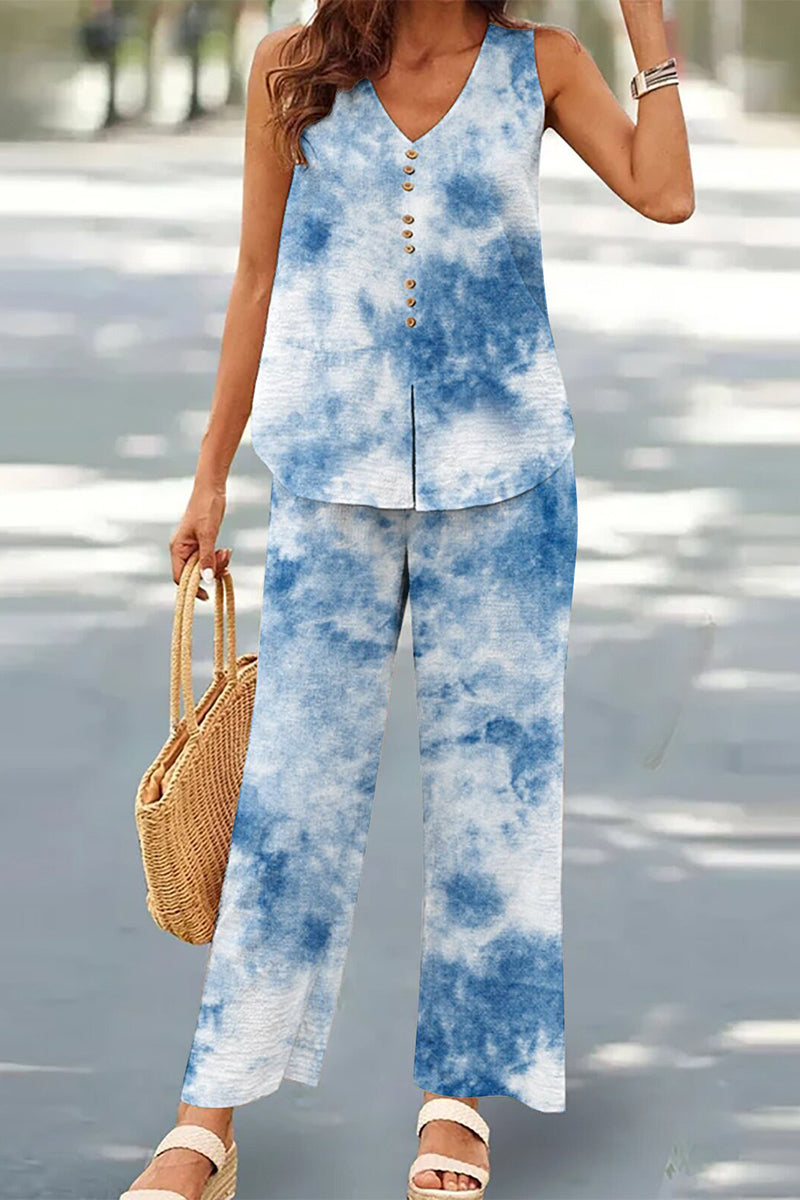 Buttons V Neck Sleeveless Two Pieces