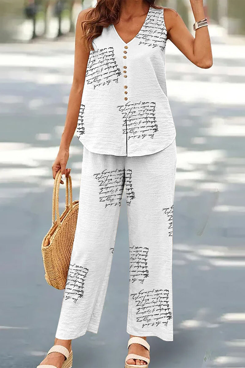 Buttons V Neck Sleeveless Two Pieces