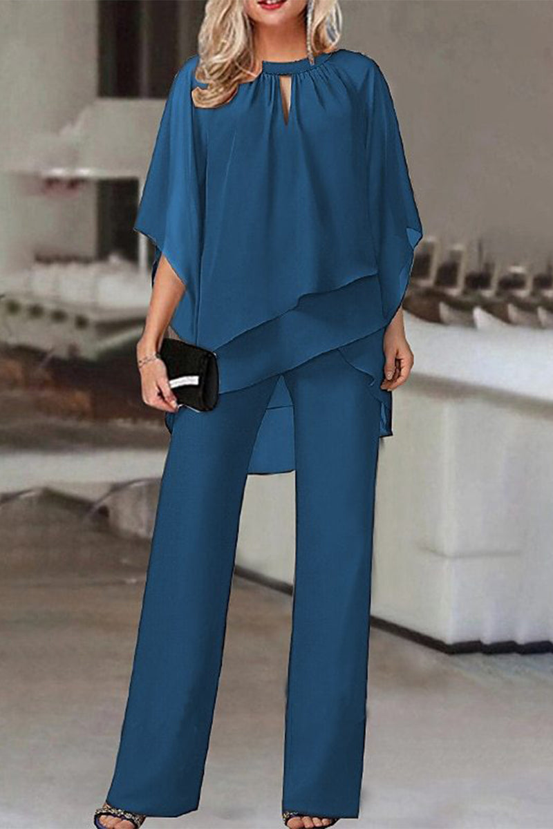 Simplicity Patchwork Asymmetrical O Neck Half Sleeve Two Pieces