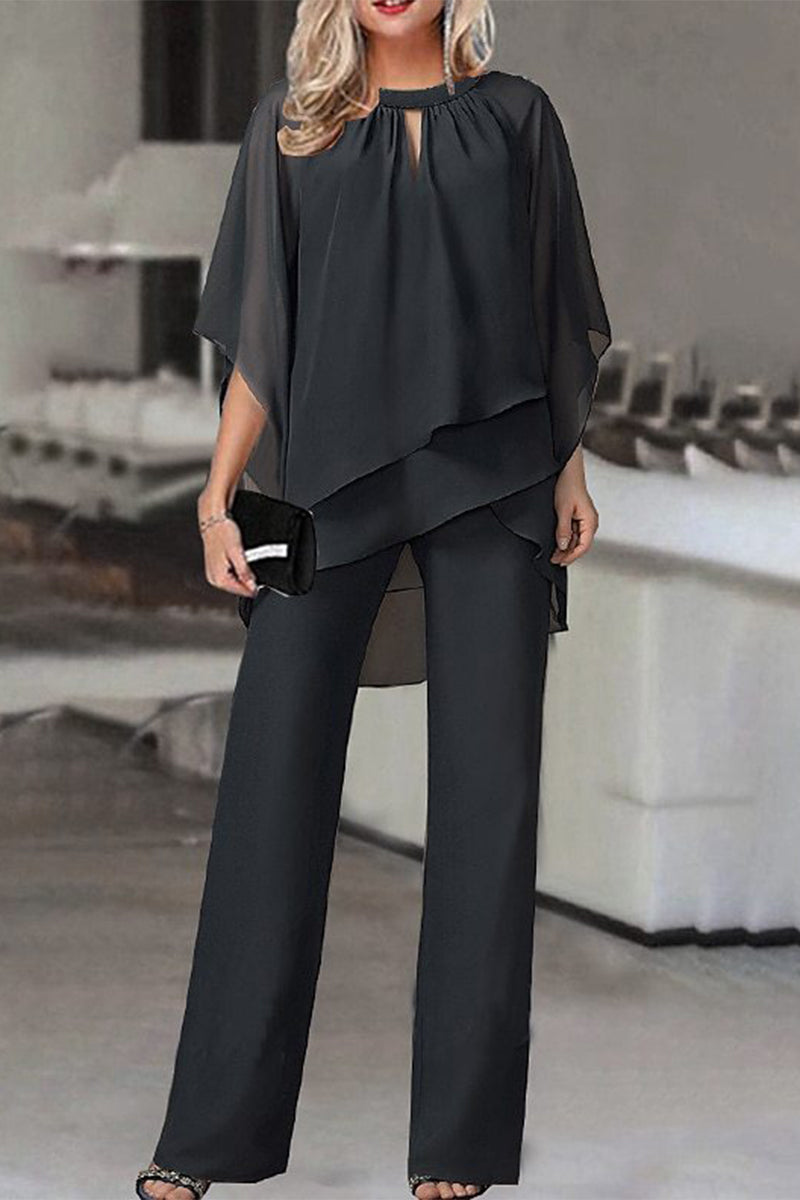 Simplicity Patchwork Asymmetrical O Neck Half Sleeve Two Pieces