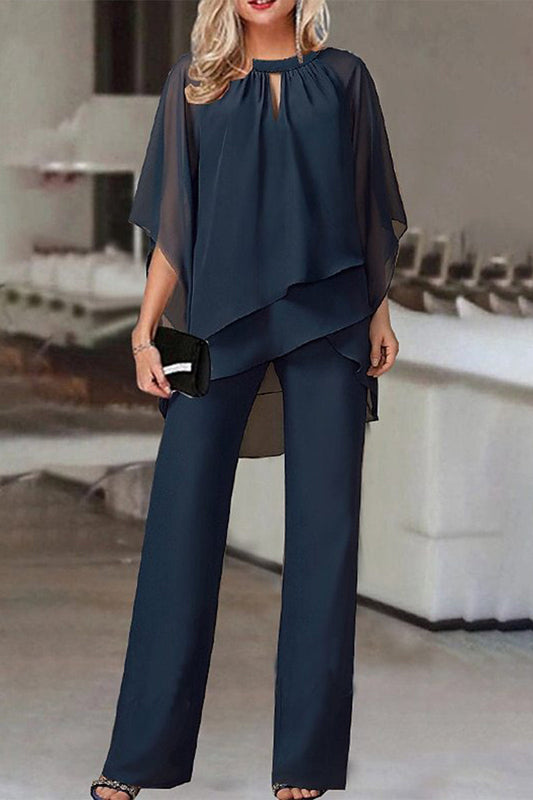 Simplicity Patchwork Asymmetrical O Neck Half Sleeve Two Pieces