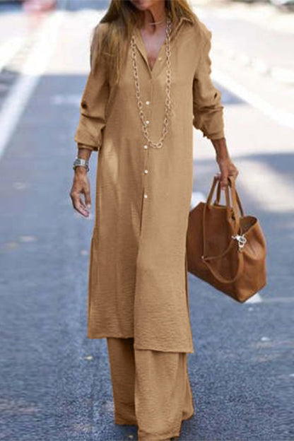 Buttons Turndown Collar Long Sleeve Two Pieces