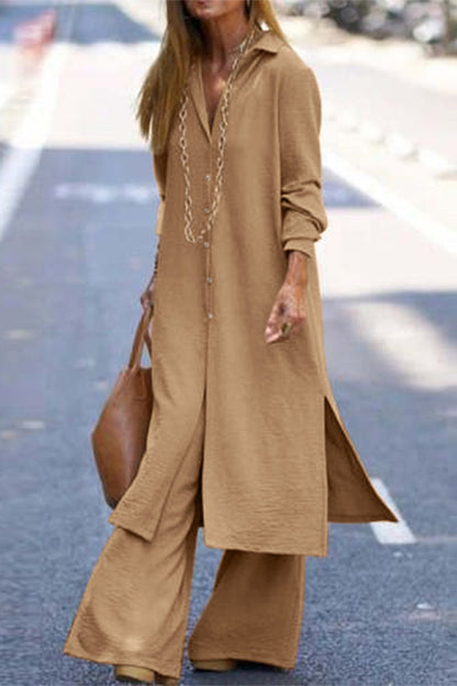 Buttons Turndown Collar Long Sleeve Two Pieces