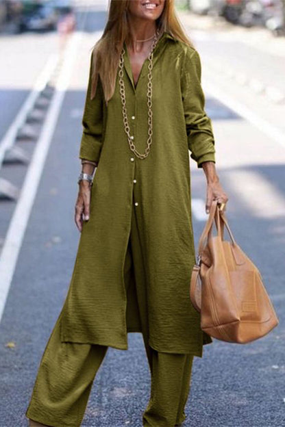 Buttons Turndown Collar Long Sleeve Two Pieces