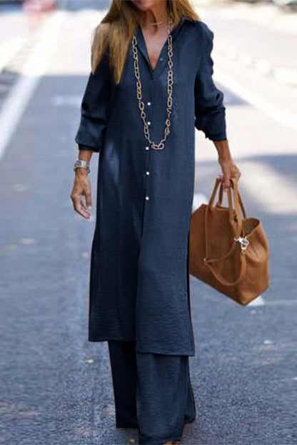 Buttons Turndown Collar Long Sleeve Two Pieces