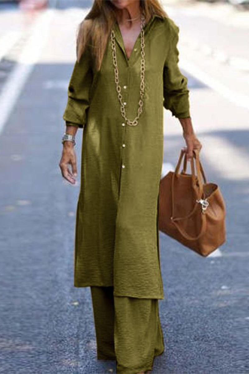 Buttons Turndown Collar Long Sleeve Two Pieces