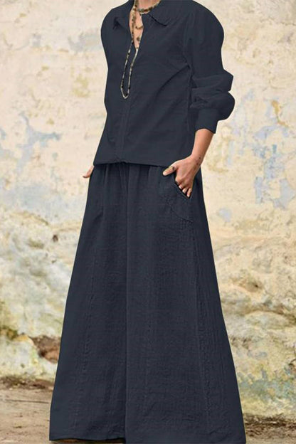 Pocket Turndown Collar Long Sleeve Two Pieces