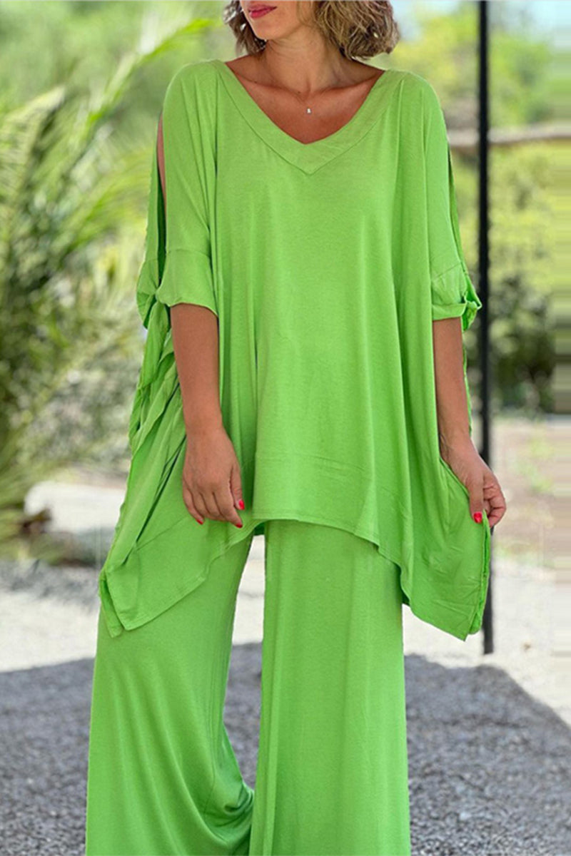 Simplicity Frenulum V Neck Half Sleeve Two Pieces